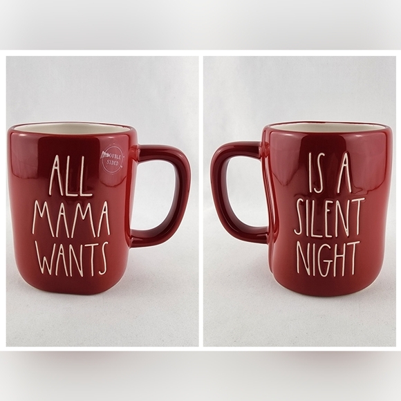 Rae Dunn Double Sided Mug Red ALL MAMA WANTS IS A SILENT NIGHT White Lrg Letters - Picture 1 of 11